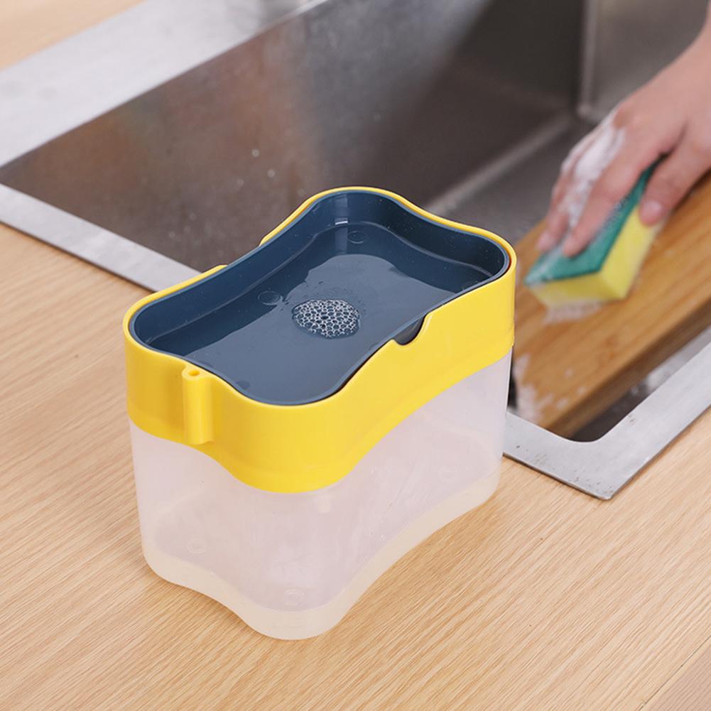 2-in-1 Soap Pump Dispenser With Washing Sponge Holder Liquid Dispenser Container Hand Press Soap Dispenser Dish Washing Tools
