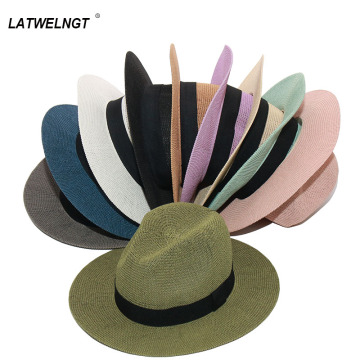 Wholesale Summer Panama Hats For Women Fashion Colorful Jazz Beach Hat Cooling Ladies Summer Straw Hat S1068