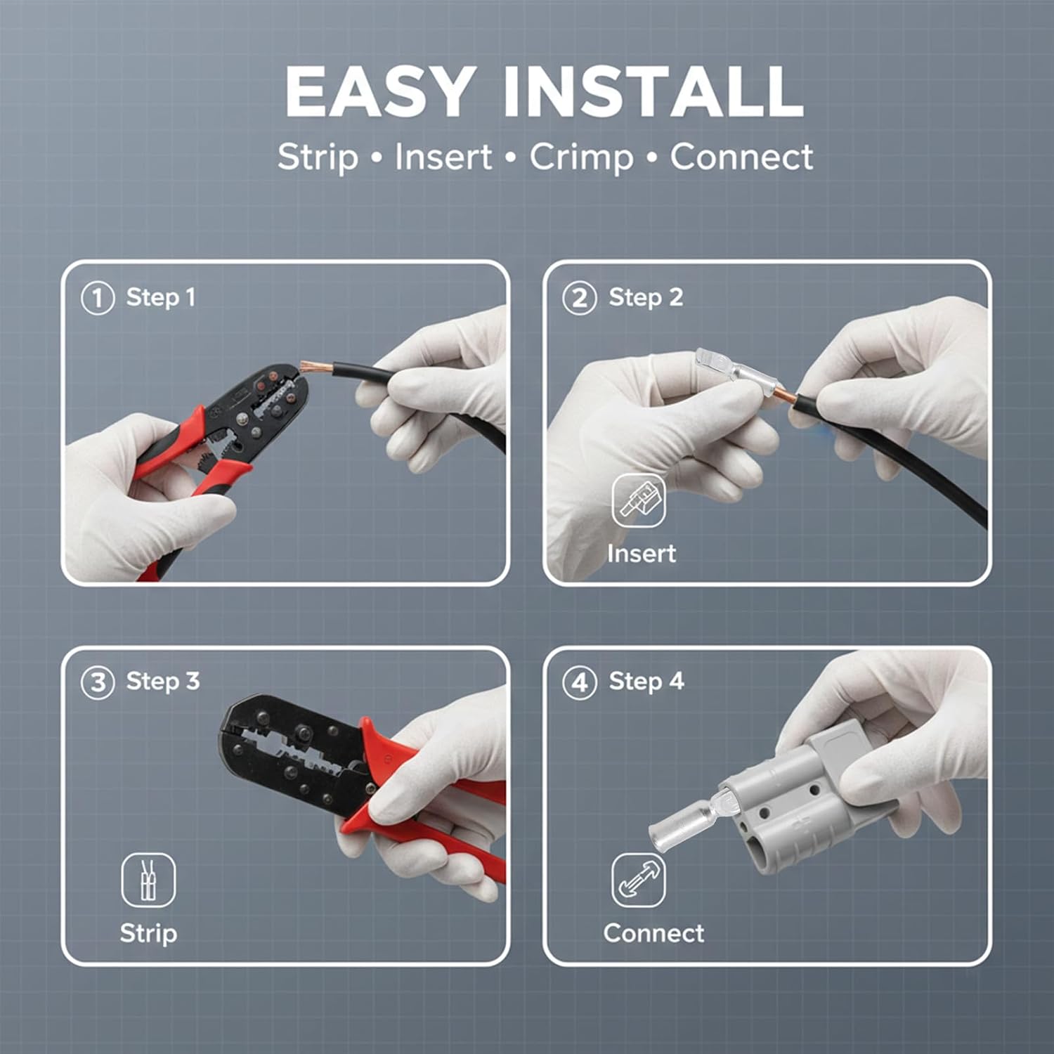 50A battery connector with 8 AWG cable