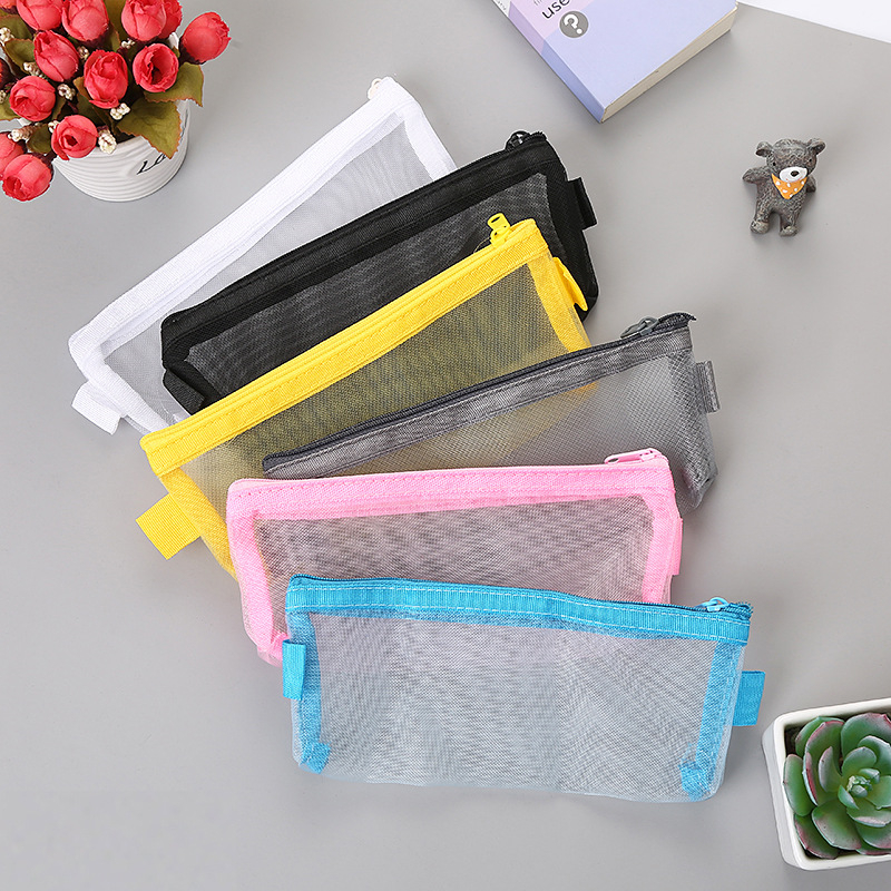 Fashion Grids Colorful Transparent Zipper Pencil Bag Box School Student Pencil Case Storage Package For School Supplies