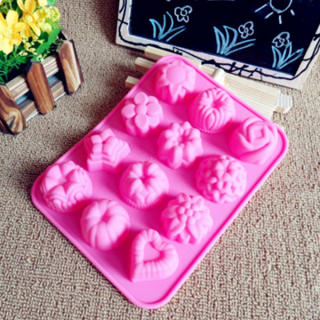3D Silicone Mould 12 holes Flowers Form For 3D Muffin Bakeware Rubber Baking Mold Cake Chocolate Egg Tart Decor