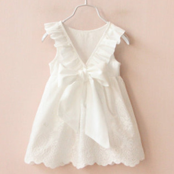 2020 New Summer Girls' Dress Pure White Hollow Big V Backless Party Princess Dress Children's Baby Kids Girls Clothing