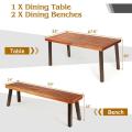 3 Pieces Picnic Table Set Acacia Wood Table Bench with Steel Legs Outdoor Patio HW66353+HW66354