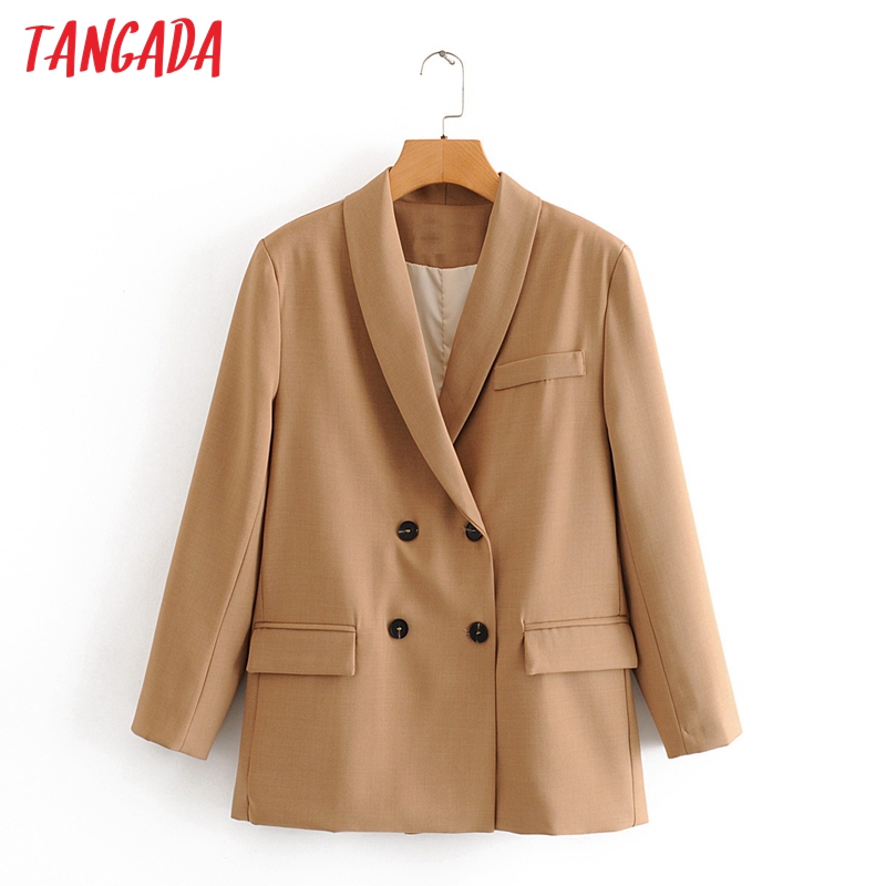Tangada 2020 autumn winter women solid loose blazer female long sleeve female casual blazer suits DA81