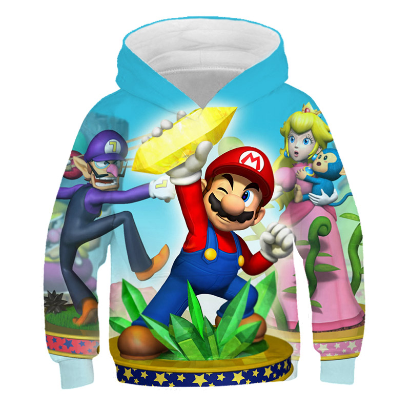 Children Mario Pullover Sweatshirts Boys Girl Kids Mario Bros Hoodies Tops Boys Autumn Clothes Boys Fashion Cartoon Sweatshirt