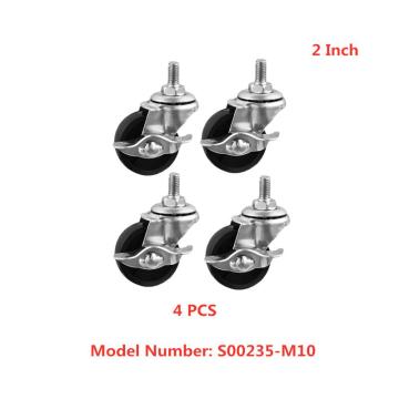 4 Pcs/Lot Casters Spot 2-inch Rubber Screw Side Brake Wheel M10 Cm Thread Roller Infusion Frame Medical Equipment Caster