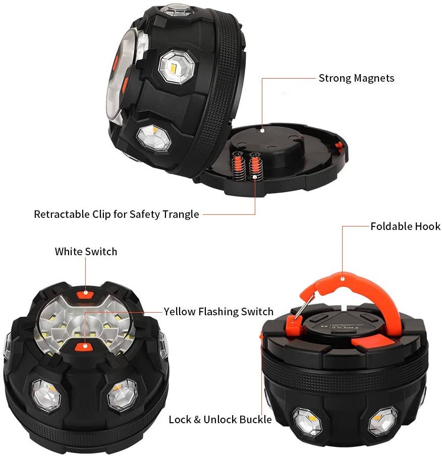 Car Beacon Emergency Light LED Roadside Safety Flashing Lamp Warning Lantern With Magnetic Base and Hook Breakdown Kit Auto