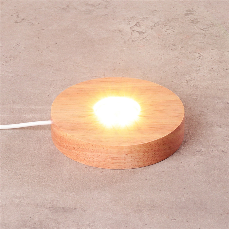 Wood Color Base White/Warm Light Rechargeable Remote Control Wooden LED Light Rotating Display Stand Lamp Holder Lamp Base