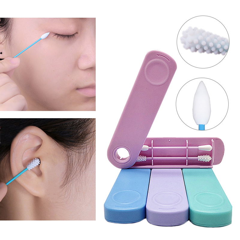 4/2 Pcs/box Double head Reusable Cotton Swab Face Ear Cleaning Makeup Removal Cosmetics Washable Portable Soft Buds Swabs Tools