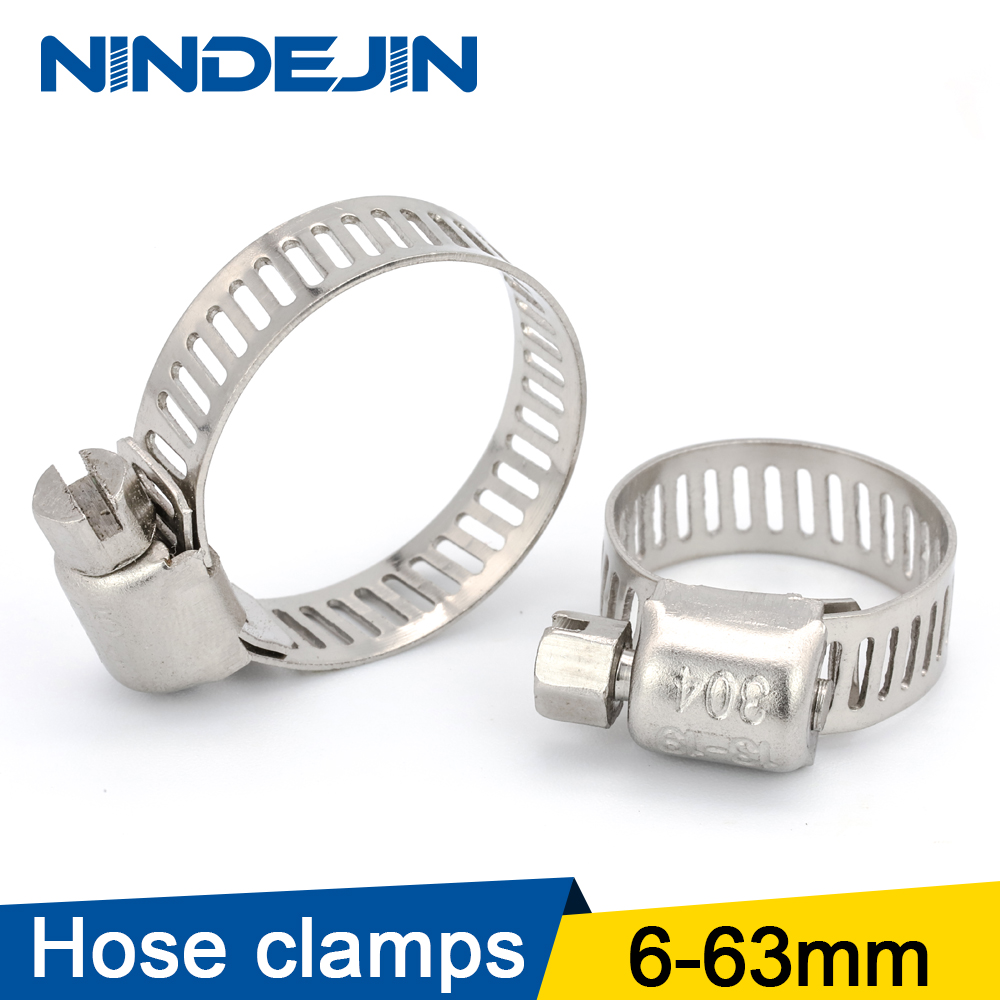 NINDEJIN 5/10pcs hose clamp adjustable 6-63mm worm gear hose clip fuel hose clamp wholesale for water pipe plumbing automotive