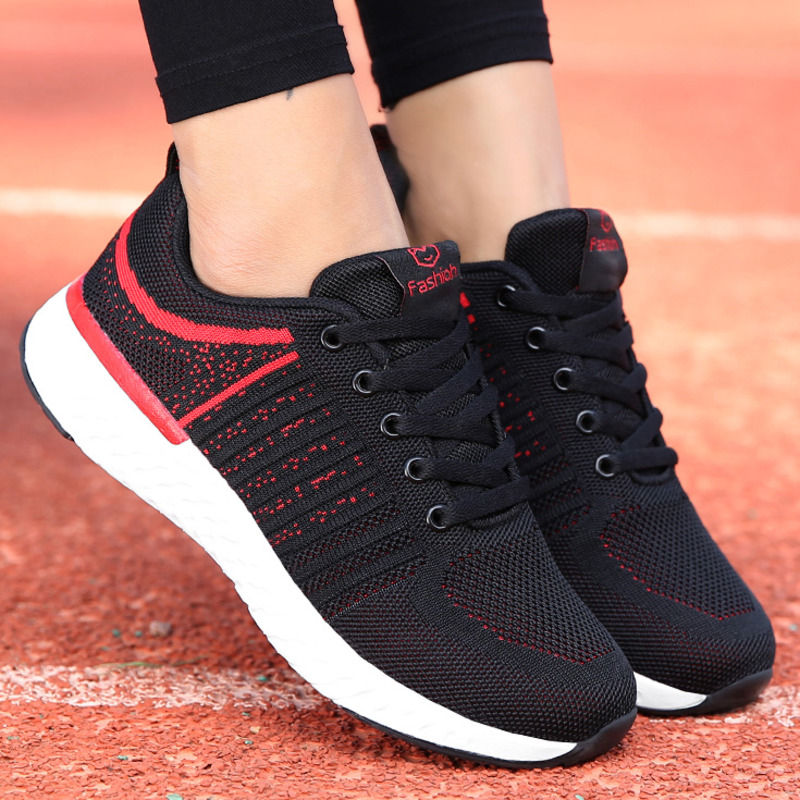 Fashion Tennis Shoes Woman Breathable Mesh Black Zapatos Mujer Comfort Lace-up Soft Female Outdoor Light Gym Sport Sneaker Flats