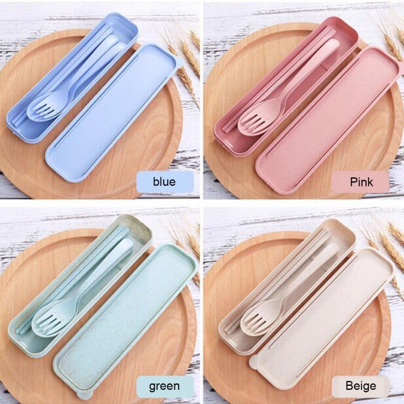 Dust-proof Chopsticks Spoon Fork Utensil Dinnerware Eco-friendly Cute Portable Travel Adult Cutlery Wheat Straw Fork Camping