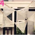 Vintage 2.1M White Cotton Lace 10 Flags Bunting Pennant Banner for Wedding Holiday Party Decoration Supplies