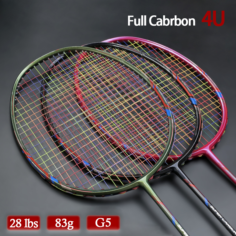 Colorful Strings Offensive Type 4U 83g Carbon Fiber Badminton Rackets Strung Professional Racquet With Bags Padel Speed Sports