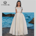 2020 New Kid Flower Girl Dresses Satin Lace Elegant Princess First Communion Dresses Wedding Party Ball Gown Children Clothing