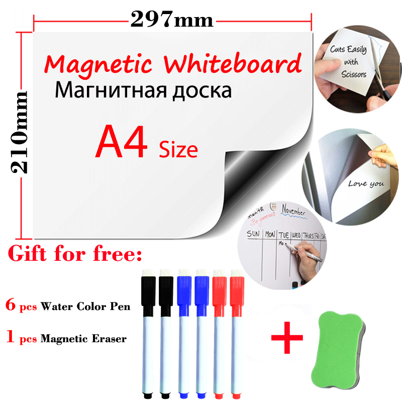 A4 Size Magnets Fridge Stickers School Student Kids Dry Erase White Boards Magnetic WhiteBoard Kitchen Office Message Boards