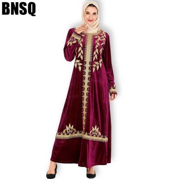 BNSQ Women Maxi Dresses Thickening Velvet Long Sleeve Premium Gold Embroidery Abaya Muslim Kaftan Moroccan Turkey Indian dresses