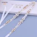 TOPQUEEN S488-G Luxury Opal Rhinestone Belt for Wedding Long Evening Gown Belts Gold Formal Belt Straps for Women Wedding Belt