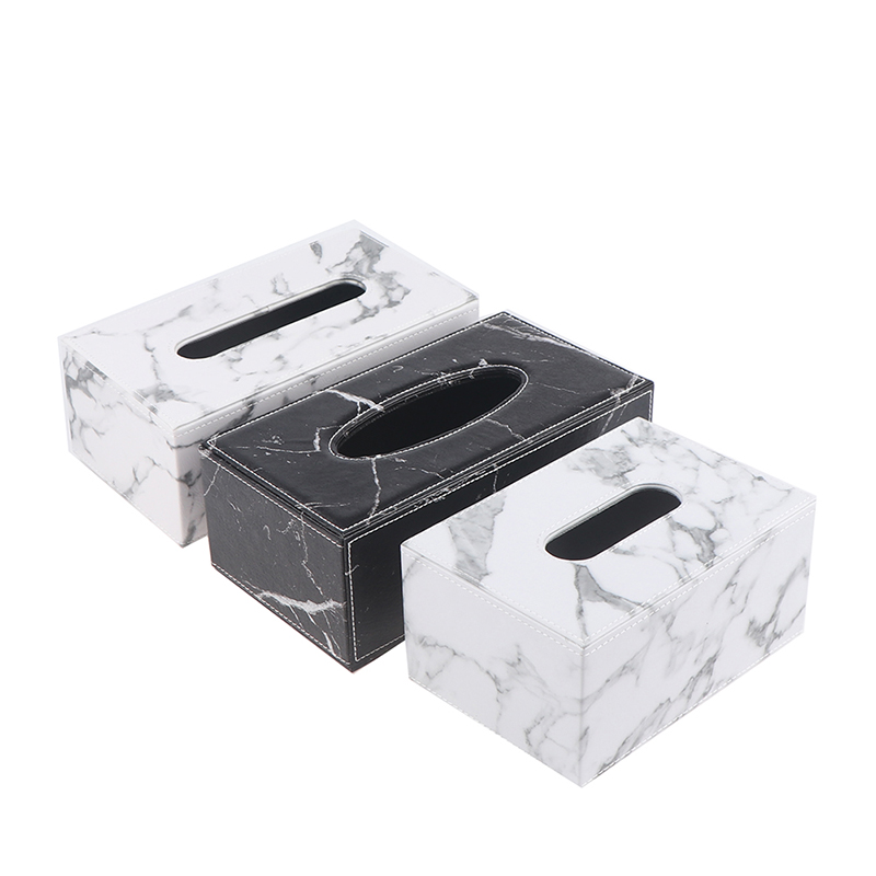 Ever Perfect Modern Marble Rectangle Faux Leather Tissue Box Napkin Toilet Paper Holder Case Dispenser Home Decoration
