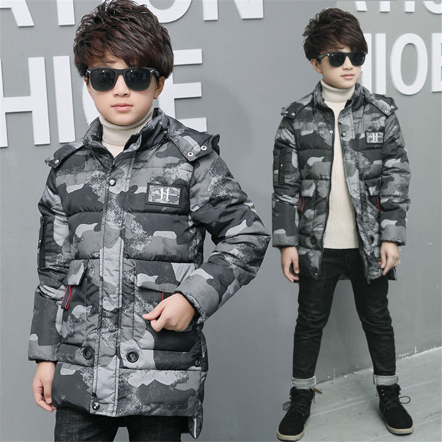 Winter Boys Parkas Thick Camouflage Wear Warm Jackets Hooded Cotton-jackets For 5-15T Children