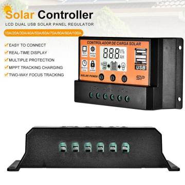 Solar Charger Controller DC 12V / 24V Charger LCD Dual USB Solar Panel Regulator LCD Screen Solar Controller Solar Power