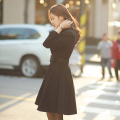 Winter Wool Blend Black Coat Women Vintage Minimalist Woolen Overcoat Single Breasted Office Trench Elegant Korean With Belt