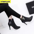2019 Hot Spring Autumn Stiletto Thin High Heels Pointed Toe Faux Leather Zipper Style Sexy Ankle Womens Boots Bota Feminina