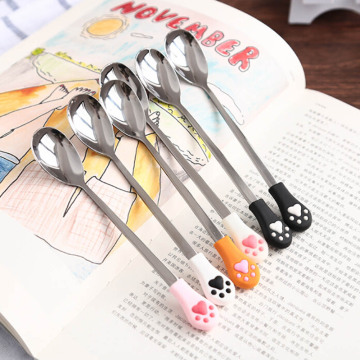 New 1 Pcs Stainless Steel Cute Cat Claw Coffee Spoons Fruit Dessert Spoon Candy Tea Spoon Cat Drink Tableware Kitchen Supplies