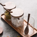 Seasoning storage Jar Glass Jar Spice Sugar Container Salt jars Condiment Pot Storage Container Storage Tank with Wood Lid (1pc)