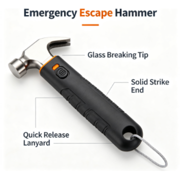 Hammer with Seatbelt Cutter for Emergency Window Break