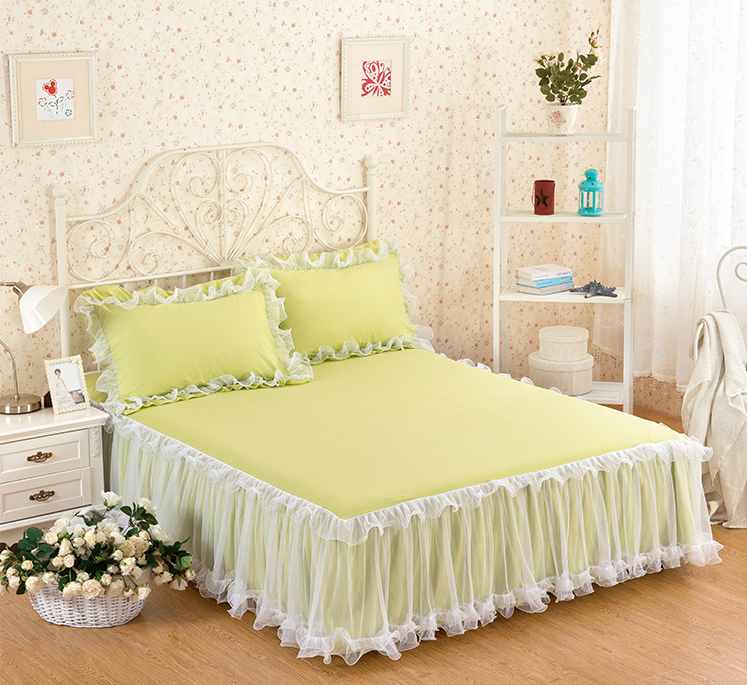 Snow White Lace Bedspread Bed Skirt Pillowcases 1/3pc Solid Color Princess Bedding Bed Sheet King/Queen/Full Size Mattress Cover