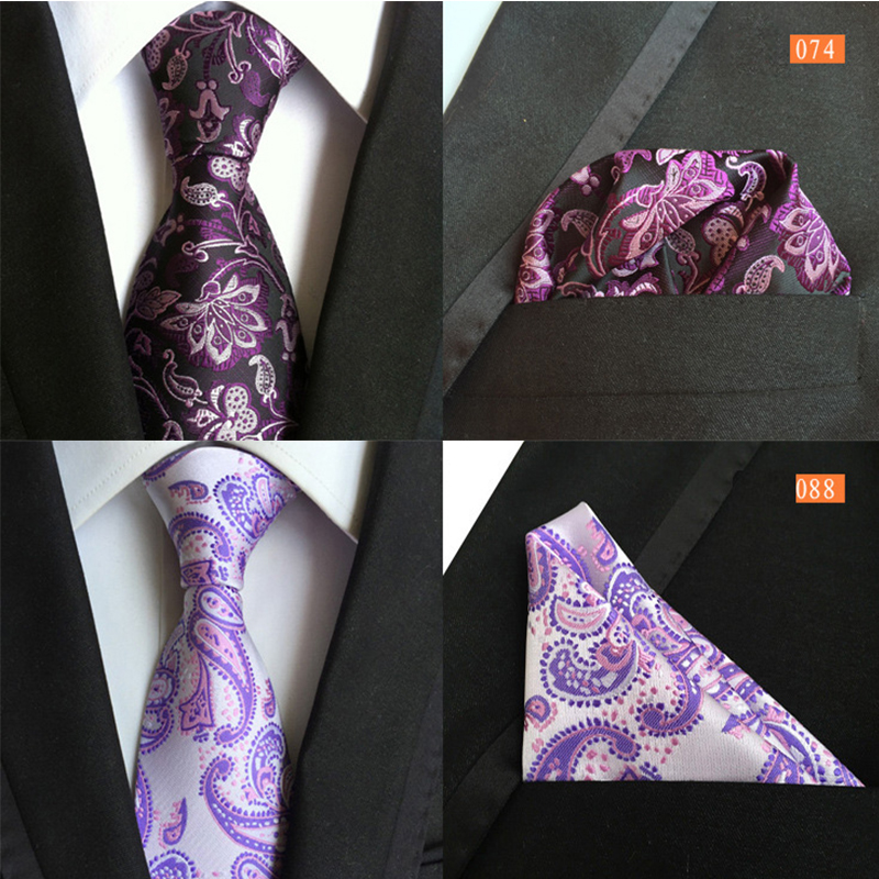 Ricnais Men's Tie Set Floral Sloid Ties For Man Wedding Accessories Cravate Silk Tie and Pocket Square Men's Tie Set