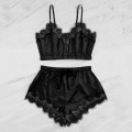 Lingerie Sexy Bra Set Women's Sleepwear Sleeveless Strap Lace Trim Satin Cami Tops Pajama Sets Bras Women Brief Sets SD