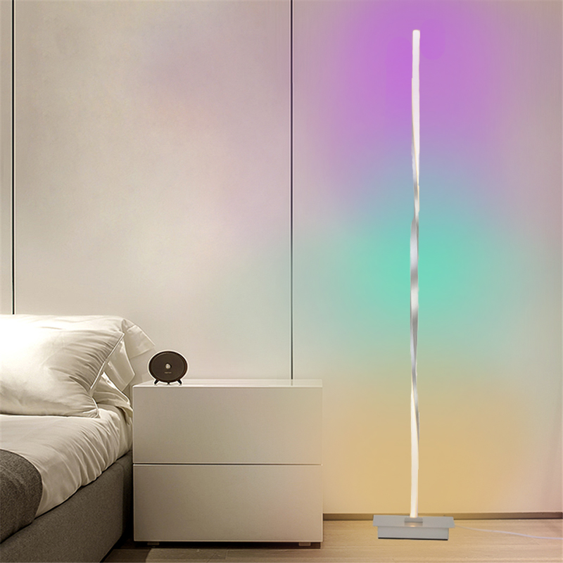 Hight 48 Inches RGB Floor Lamp Black Silver Corner Floor Lamp Lamparas De Pie Para Sala Moderna Led Lighting for Bedroom Bar