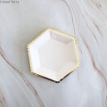 65pcs white Disposable tableware set disposable paper plate straw cup gold stamp for wedding birthday decoration party supplies