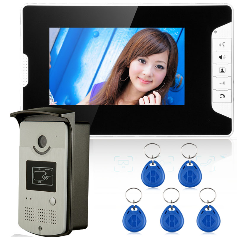 FREE SHIPPING 7" Video Intercom Door Phone System With 1 White Monitor 1 RFID Card Reader HD Doorbell Camera In Stock Wholesale