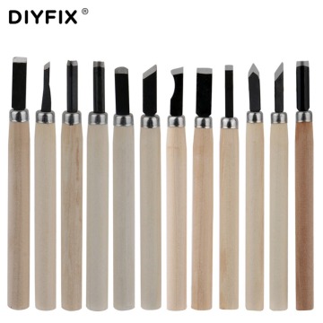 DIYFIX 12Pcs Wood Carving Hand Chisels Knife Tools Set for Woodcut Working Clay Wax Arts Craft Cutter Woodworking Hand Tools Set