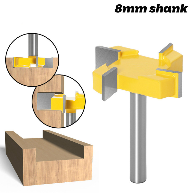 Quality 8mm Shank 4 Edge T Type Slotting Cutter Woodworking Tool Router Bits For Wood Industrial Grade Milling Cutter Slotting