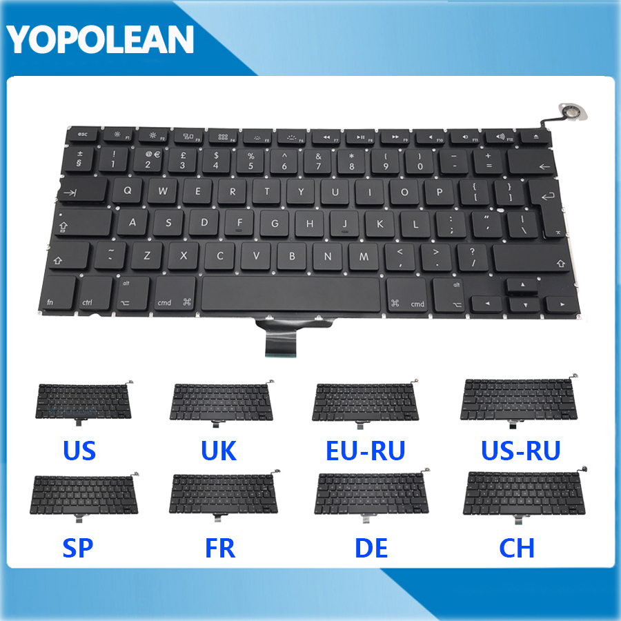 New US UK Russian Spain French Germany Switzerland Replacement Keyboard For Macbook Pro 13" A1278 2009-2012 Years