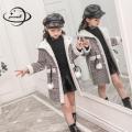 Kids Wool Coats Winter Girls Blends Jackets Clothing V-Neck Long Plaid Single Breasted Preppy Style Children Outerwear Clothes67