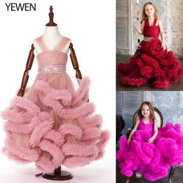 Cloud little flower girls dresses for weddings Baby Party frocks sexy children images Dress kids prom dresses evening gowns 8007