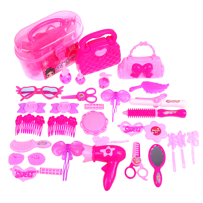 25/32PCS Pretend Play Kid Make Up Toys Pink Makeup Set Princess Hairdressing Sim