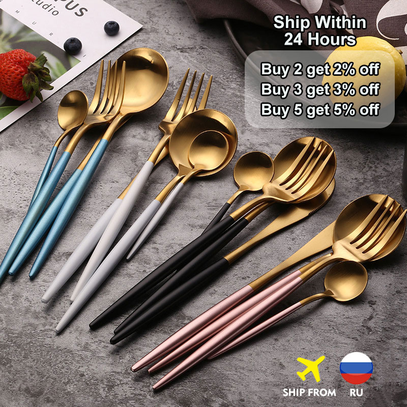 Dinnerware Set 304 Stainless Steel Cutlery Set Steak Knife Fork Set Coffee Spoon Teaspoon Flatware Tableware Kitchen Silverware