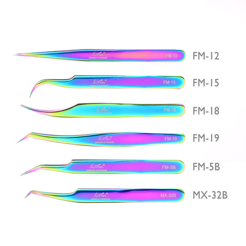 Funmix tweezers for volume eyelash extension 3D 6D stainless steel tweezers individual eyelash tweezer with gift box