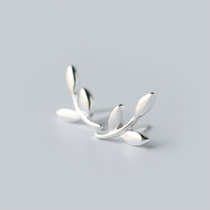 MloveAcc 925 Sterling Silver Leaf Ear Jewelry Tiny Stud Earrings Women Dainty Leaves Small Earrings Studs Brinco