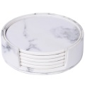 6 Pcs Coasters Marble Pu Leather Round Heat Insulation Table Placemat Drink Coasters Cup Mats For Home Table Kitchen Decor