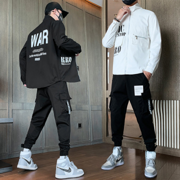 Fashion Hip Hop Men Patchwork Jacket Sets 2020 Men's Tracksuit Two Pieces Suit Workwear Jackets+Pants Male Cargo Coats Trousers