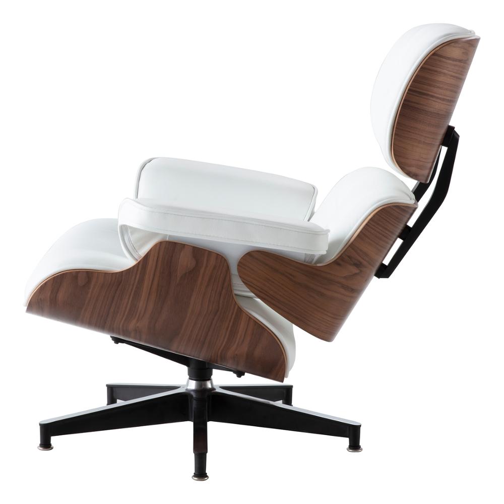 Furgle White walnut Leather Armchair Replica Lounge Chair with Ottoman Walnut Chaise Classic Real Leather Lounge Chair for home