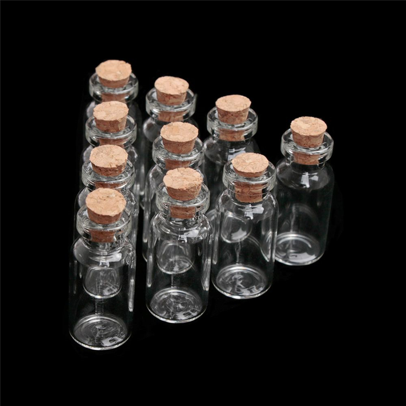 10Pcs 1/3/5/10ml Mini Glass Bottle Small Tiny Clear Cork Stopper Glass Wishing Bottles Transparent Glass Jar Cork Bottle Favors