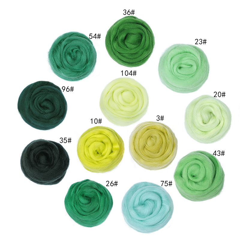 LMDZ 1pcs 50g Green Colors Spinning Sewing Trimming Wool Fibre Yarn Roving for Needle Felting Hand Spinning DIY Craft Materials